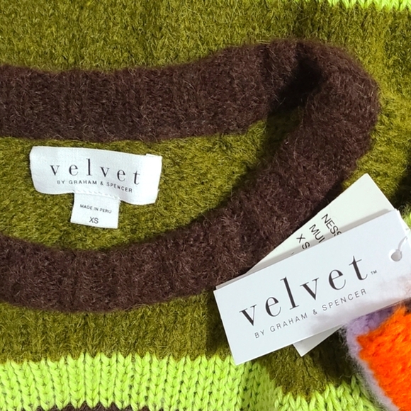 VELVET by Graham & Spencer Nessie Alpaca Stripe Sweater Womens Multi Crewneck XS - Picture 11 of 16